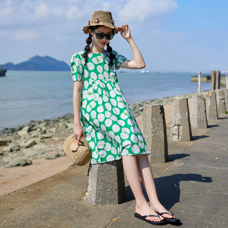 Las niñas visten verano 2024 nueva ropa de verano falda floral de manga corta para niños falda de princesa de niña delgada para niños grandes