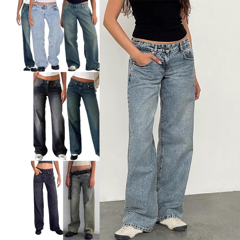 High Quality Cross-Border European and American Women's Denim Amazon Aliexpress Temu New Women's Straight Jeans