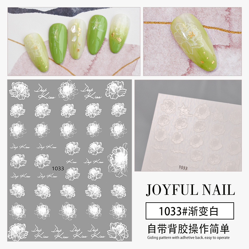 Pequeño Libro Rojo mismo estilo japonés gradiente blanco pequeña flor uñas pegatinas 3D impermeable pequeño fresco uñas calcomanías con adhesivo