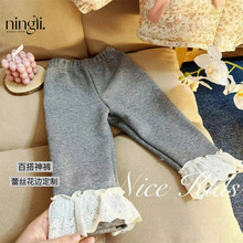 清仓女童加绒花边打底裤冬季洋气外穿韩版直筒长裤保暖加厚百搭裤