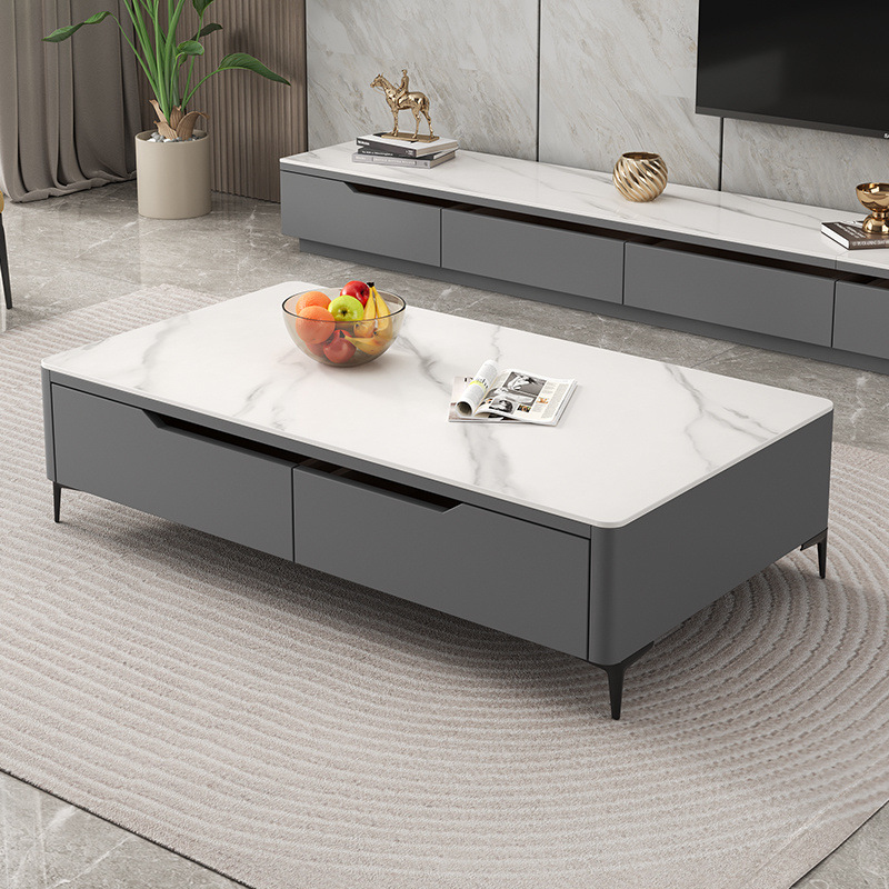 Tabla de roca de lujo ligero gabinete de televisión combinación de mesa de té sala de estar pequeña casa mesa de té combinación de tabla de TV de madera sólida