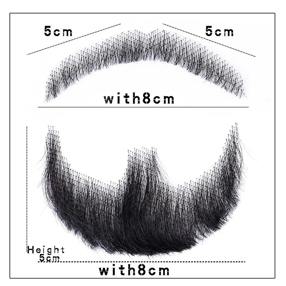 Barba falsa transfronteriza, barba falsa tejida a mano completa, cabello real sin costuras para hombres, cejas falsas, cuernos falsos, accesorios de cine y televisión