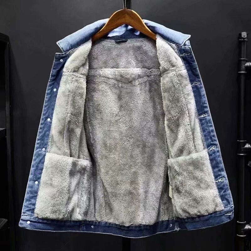 Winter Velvet Thickeneded Denim Jacket Men's Korean Style Trendyy Men's Versatile Loose Large Size Warm Work Jacket Trendy