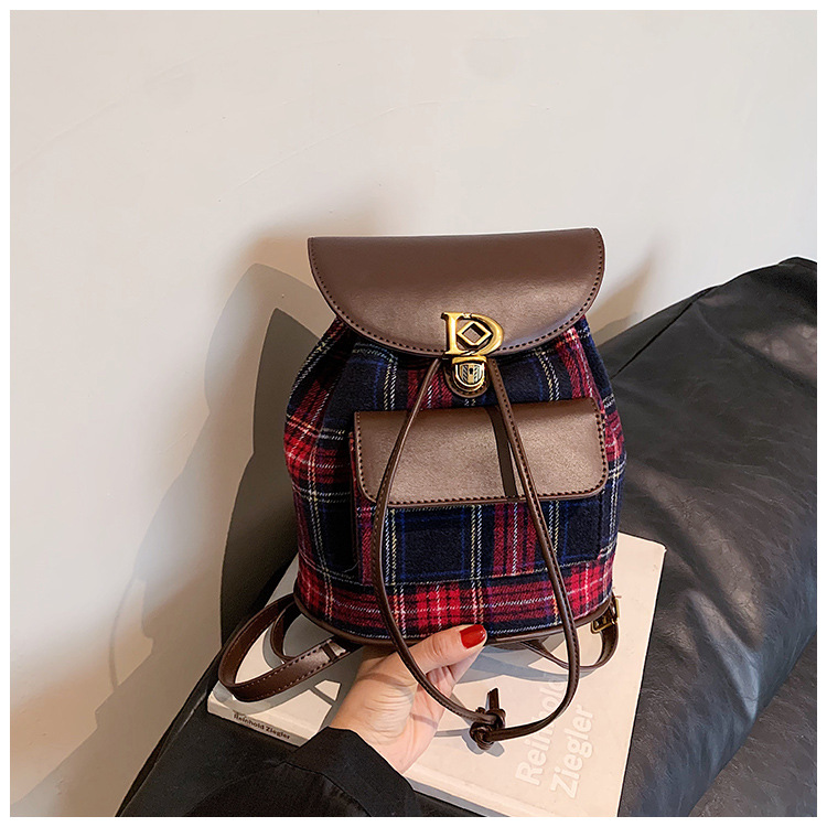 2023 New Woolen Maillard Retro Style Double Shoulder Small Package Women's Bag Single Shoulder Bag Cross Shoulder Handheld Contrast Color Bucket_voghion.com