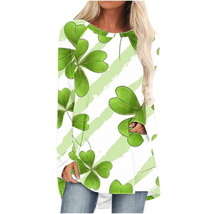 2023 European and American cross-border Women's new Raglan T-shirt skirt Green Section 3D printed round neck mid-length top women's skirt