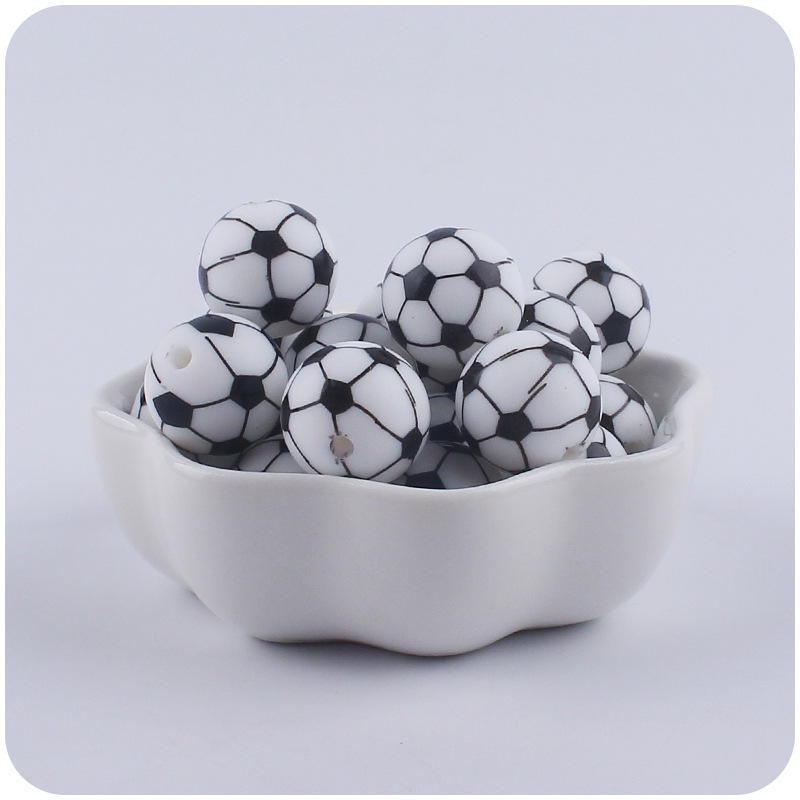 15mm de dibujos animados de fútbol de impresión de calidad alimentaria cuentas de silicona joyería de bricolaje chupete cadena mordedor pulsera collar accesorios pequeños