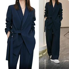 2025春秋新款大码胖mm宽松减龄阔腿裤两件套西装套装女