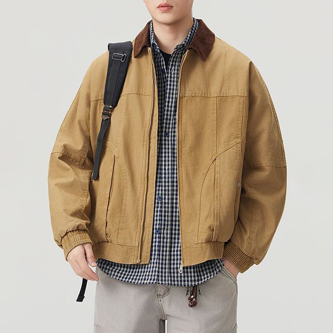 Shanggu Men's Wear: New Autumn Collection - Luxurious and Sophisticated American Casual Retro Color-Block Collar Jacket Shanggu Men's Wear: New Autumn Collection - Luxurious and Sophisticated American Casual Retro Color-Block Collar Jacket
