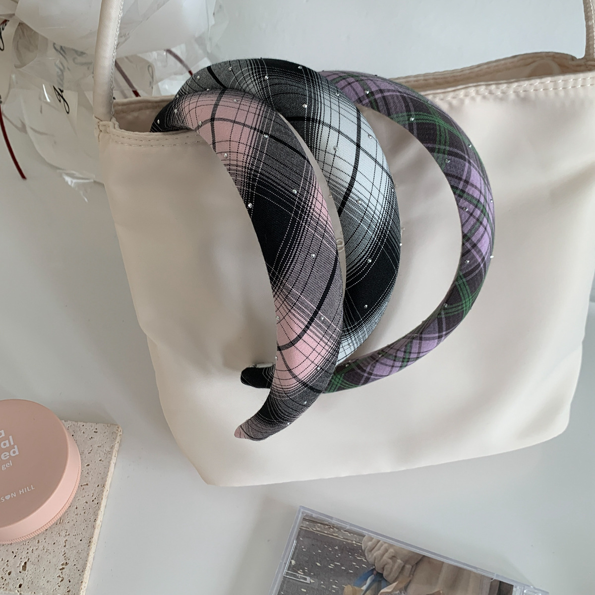 Estilo de la universidad esponja banda de pelo temperamento universal borde ancho alto cráneo ápice perforación banda de presión tarjeta de pelo joyas para el pelo de chicas