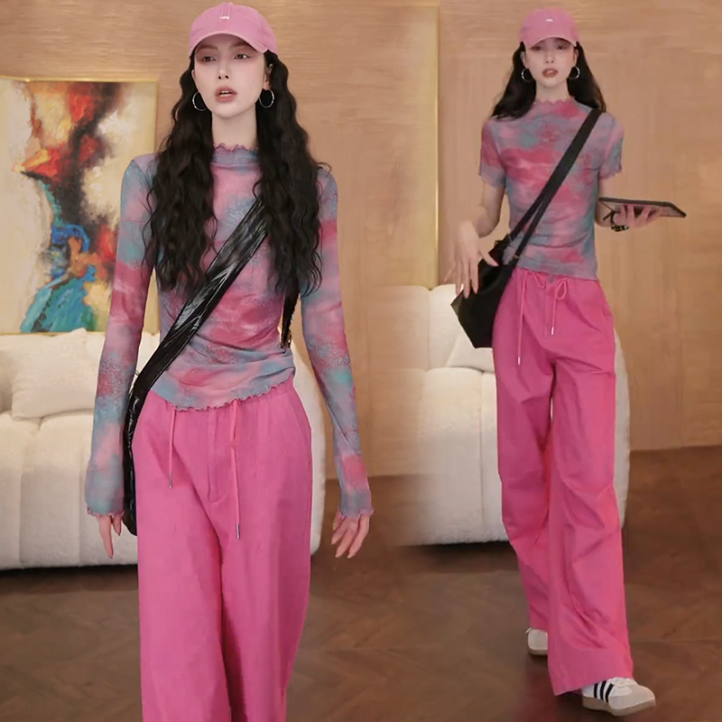 Fashion Dopamine Tie-Dye Stylish Women's Suit 5 Spring and Autumn New Korean Version Age-Reducing Slimming Casual Two-Piece Set Trendy