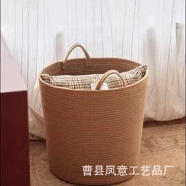 家用客厅玩具收纳整理篮手提脏衣物收纳筐黄麻手工编织棉线脏衣篮