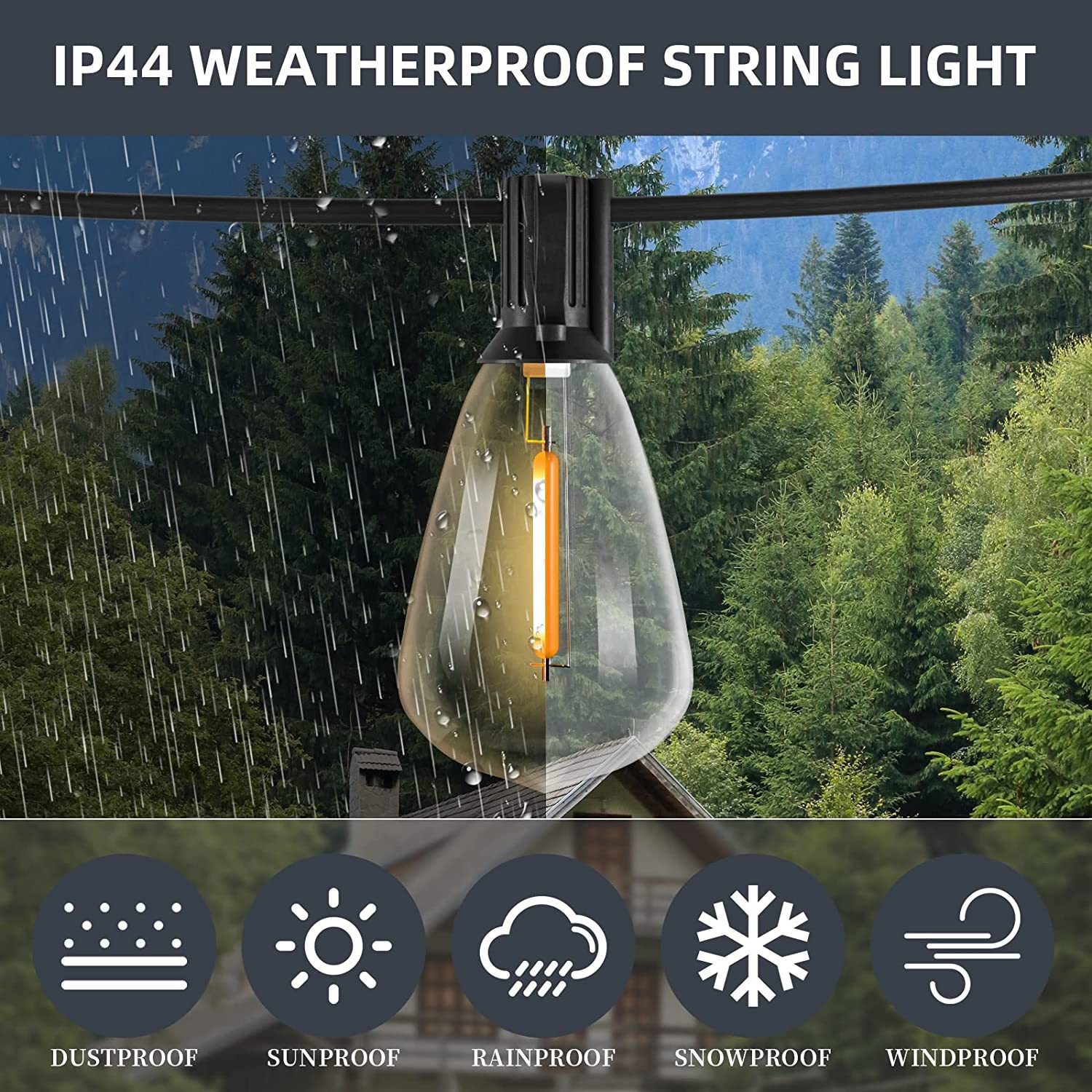 Amazon ST38 cadena de luces de alto voltaje al aire libre impermeable IP65 jardín boda camping cable de cobre puro cadena de luces al aire libre
