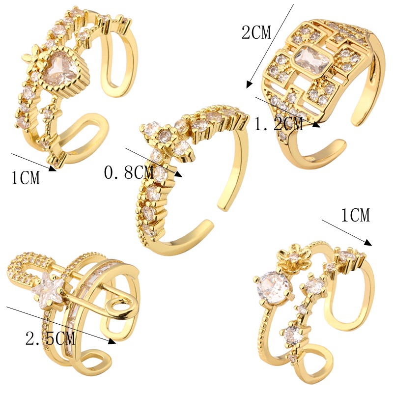 Fashion Geometric Copper Irregular Zircon Open Ring 1 Piece