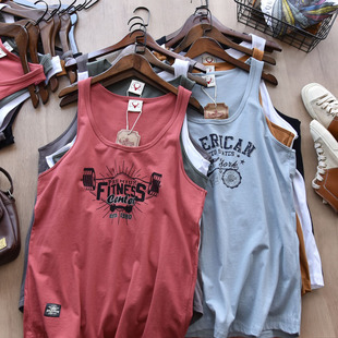 Retro Tide brand! Summer Pure Cotton Sports Vest Men's Bottoming Japanese Style Loose Casual Printed Sleeveless T-shirt for Couple