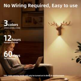 定制新款led人体感应装饰床头壁灯充电款磁吸免布线卧室鹿角壁灯