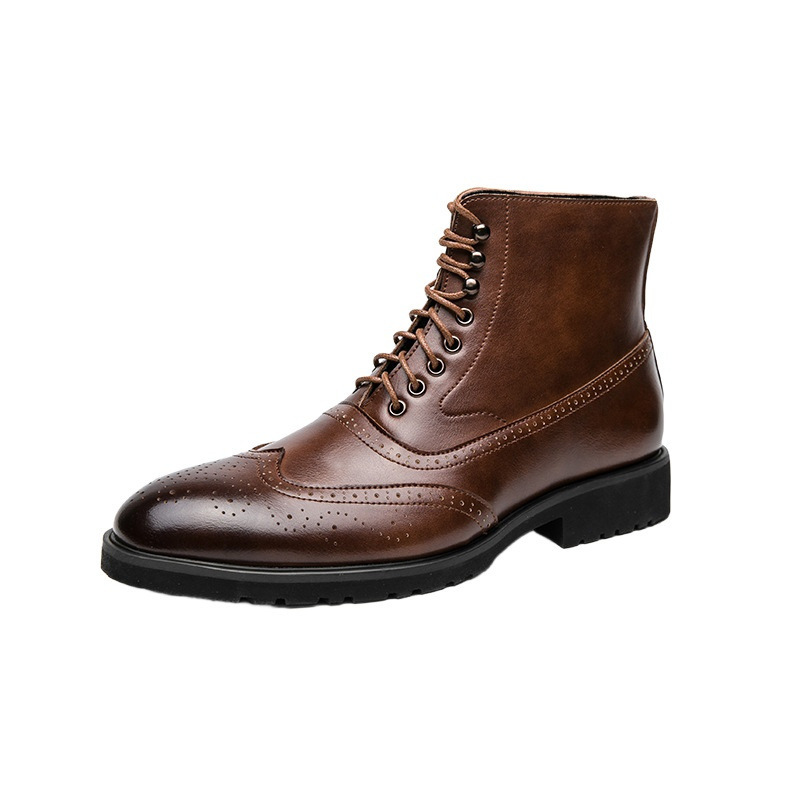 Botas de Cuero Brogue para Hombre Talla 38-46 de PU con Suela de Caucho Antideslizantes para Otoño e Invierno image 5