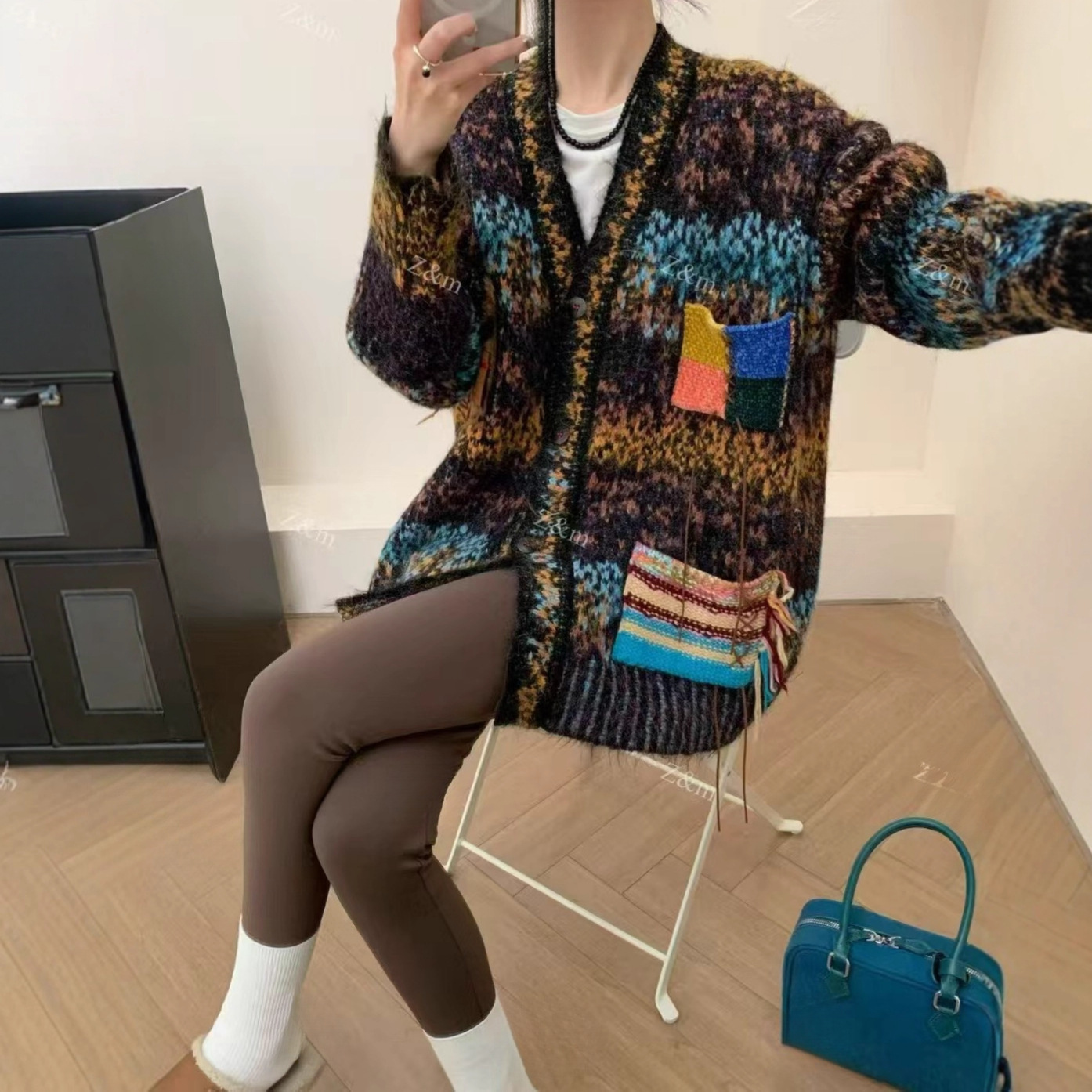 2025女式 女装彩虹毛衣外套百搭针织衫女上衣短款欧美小开衫