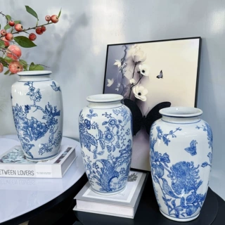 新中式陶瓷花瓶青花瓷花瓶插花复古创意花器软装饰品精致玄关花瓶