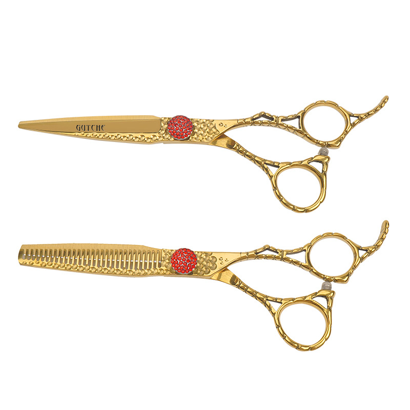 Fabricant et grossiste de ciseaux de beauté et de coiffure Ruby Straight Gold, ciseaux à effiler_voghion.com