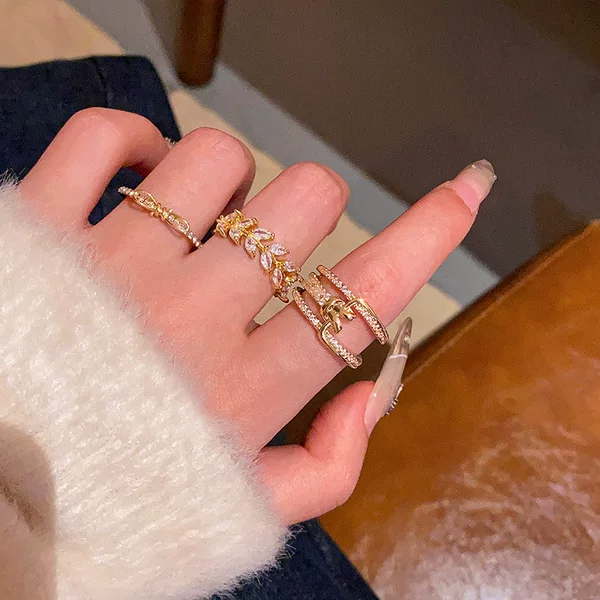 Korean-Style Niche High-End Exquisite Micro-Inlaid Zircon Ring for Women, Adjustable Open Ring for Index Finger, Same Style as Internet Celebrities