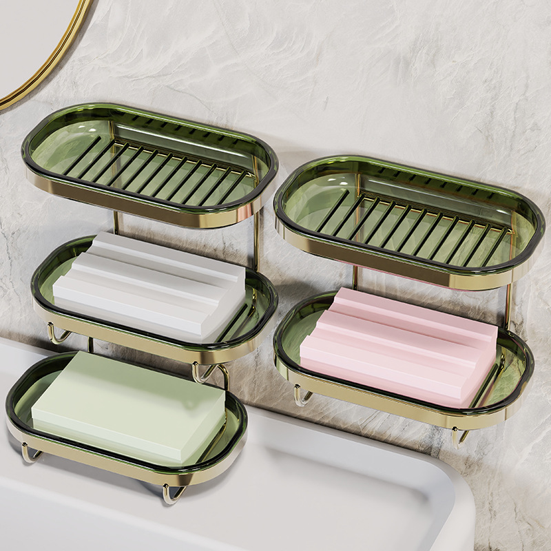 雙層肥皂盒免打孔壁掛式瀝水置物架放香皂盒子家用衛生間浴室新款
