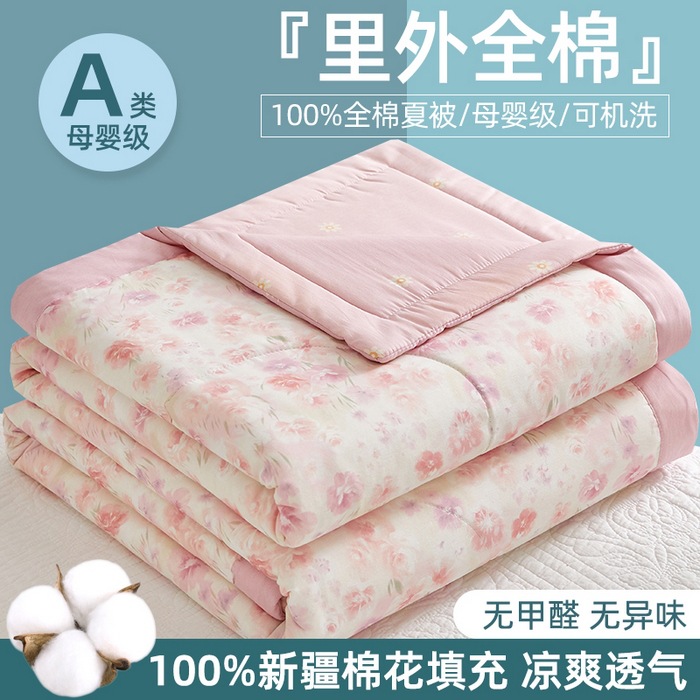 A类100%全棉夏凉被新疆棉花被夏被四件套可机洗夏季空调被薄被子3