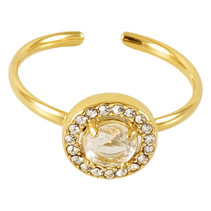 Europa y América del acero inoxidable estilo INS anillo de circón boca abierta anillo femenino 18K ajustable doble diamante anillo de acero de titanio hembra