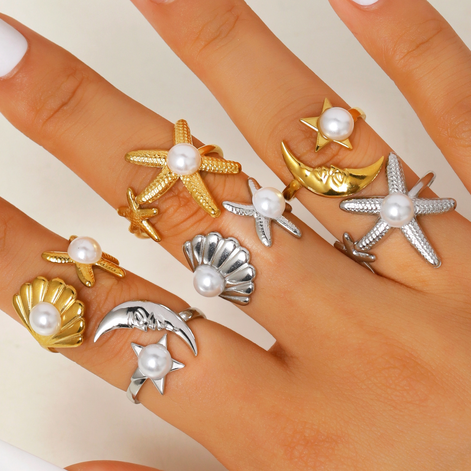 Design marine ring stainless steel pearl