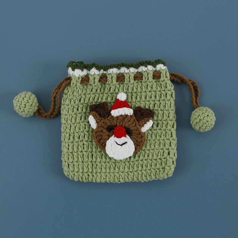 Navidad ciervos tejido a mano con cordón bolsillo tejido de lana de mujer de ganchillo monedero de dibujos animados exquisito Bolsillo pequeño producto terminado