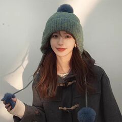 帽子女护耳秋冬保暖雷锋帽毛球防风飞行帽针织冷帽粗线时尚毛线帽