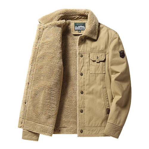 Men's Autumn/Winter New Washed Cotton Fleece Lined Thick Casual Fashion Collar Men's Jacket Coat