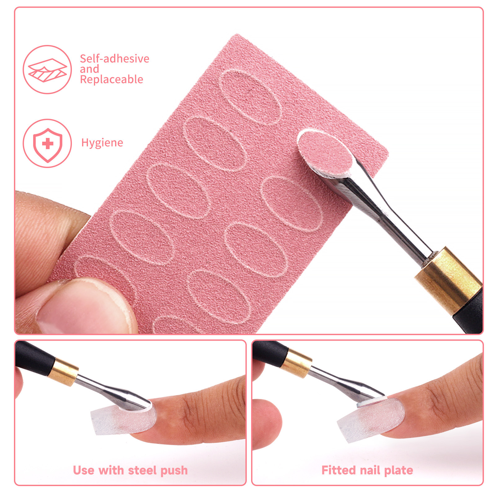 Push de acero para uñas transfronterizo Push de acero de herradura de doble cabeza ruso Push de piel muerta Pincel de manicura para pulir la superficie de la uña