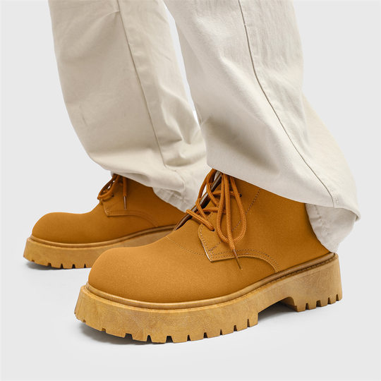Shoes Men's Autumn Ins New Genuine Leather All-match Trendy Brand British Style Platform Casual Leather Non-slip Big-toe Shoes
