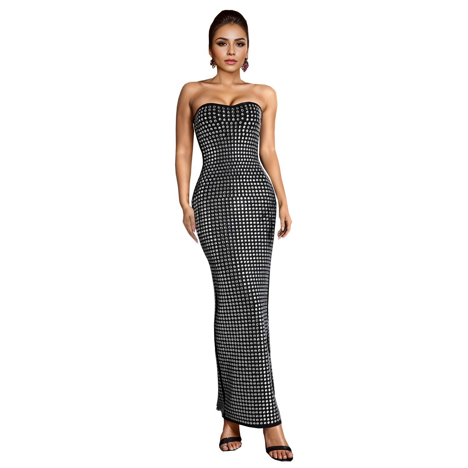 C7162 AliExpress transfronterizo Amazon Europa y América ropa de moda de mujer hombro abierto taladro caliente apertado vestido de cadera