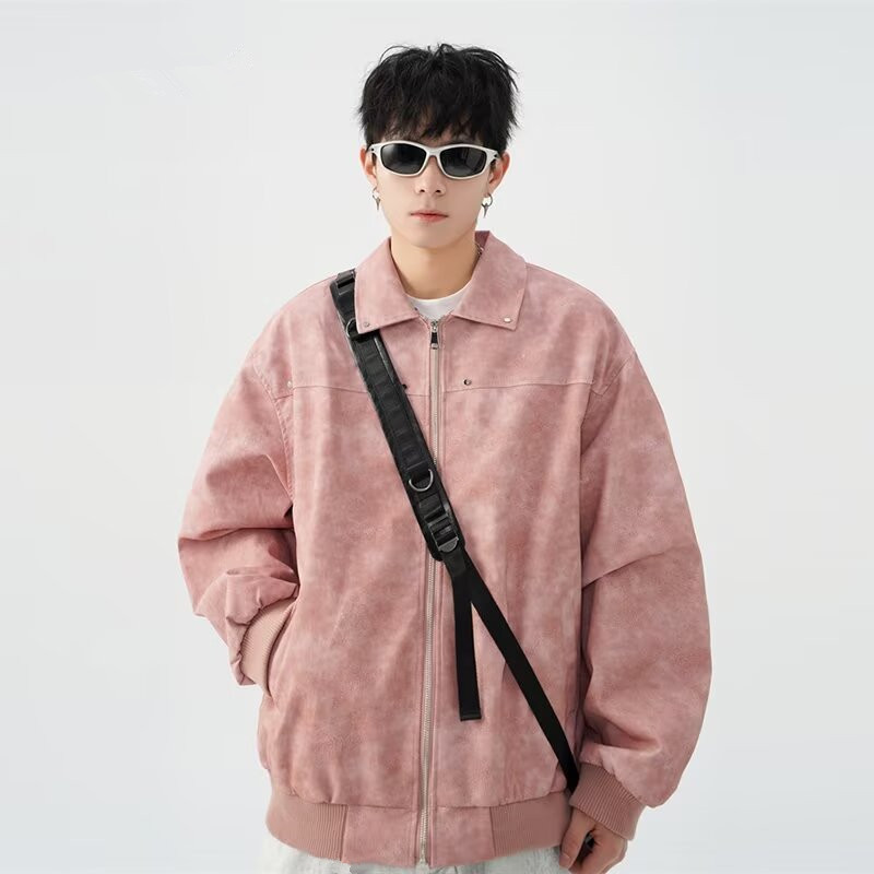PU Leather Biker Jacket Men's Spring and Autumn vintage Trendy Brand Street Style Handsome Design Loose Leather Jacket