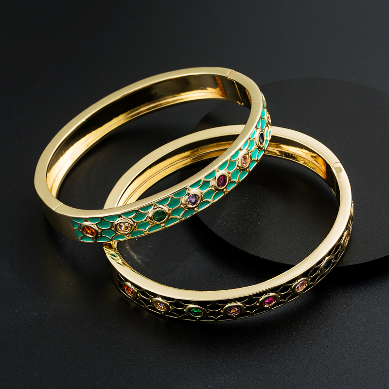 Fashion New Copper-Plated Gold Micro Inlaid Zircon Enamel Full Diamond Bracelet
