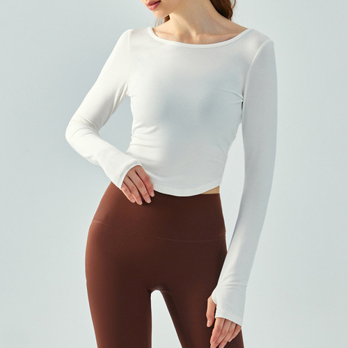 Dashu Yoga Wear Long Sleeve Autumn and Winter Solid Color Loose Slim Sports Top Arc Hem Beautiful Back Breathable Fitness Wear