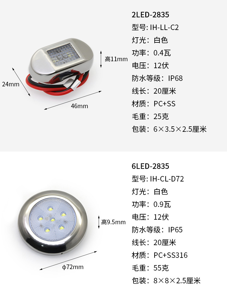 Marine Yacht Deck Light Waterproof 12Vdc Outdoor Led Atmosphere Light Work Light Rv Off-Road Vehicle Lighting