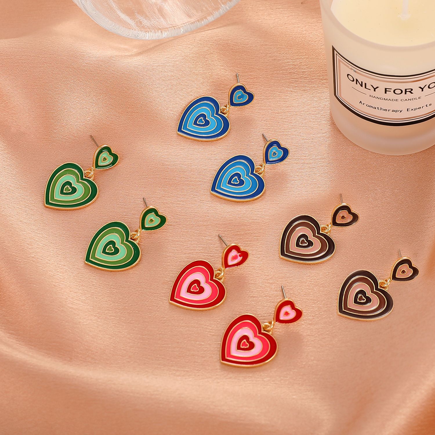 fashion color matching heart shaped oil dripping alloy drop earrings wholesalepicture2