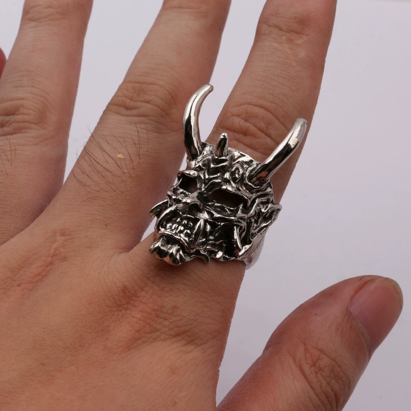 Adjustable prajna mask ring, punk/gothic horn design, lightweight, adjustable opening