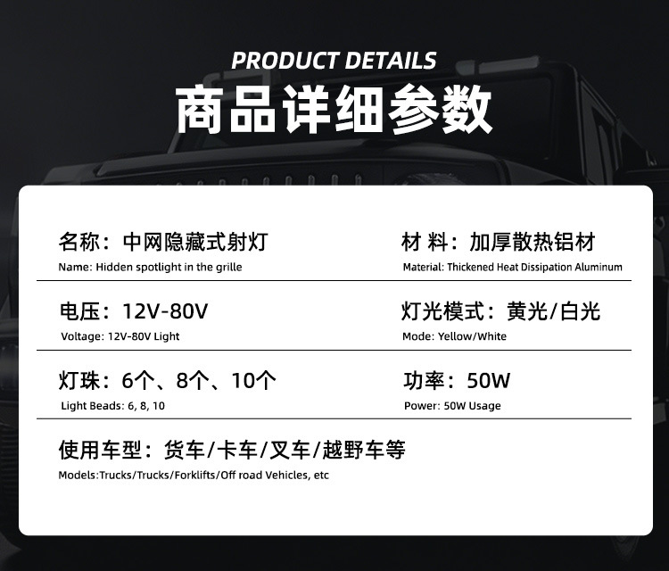 I40 Car Grille Spotlight Led Dual-Color Electric Motorcycle Headlight High-Power Built-In Light Spotlight Road Lighting Lamp