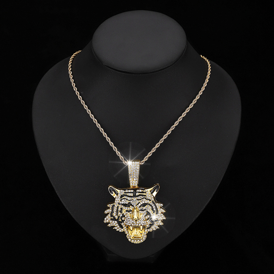 Collar Cubano con Colgante de Tigre 3D en Aleación Estilo Europeo y Americano, Joyería Moderna y Exclusiva para Hombre, Tendencia Hip-Hop