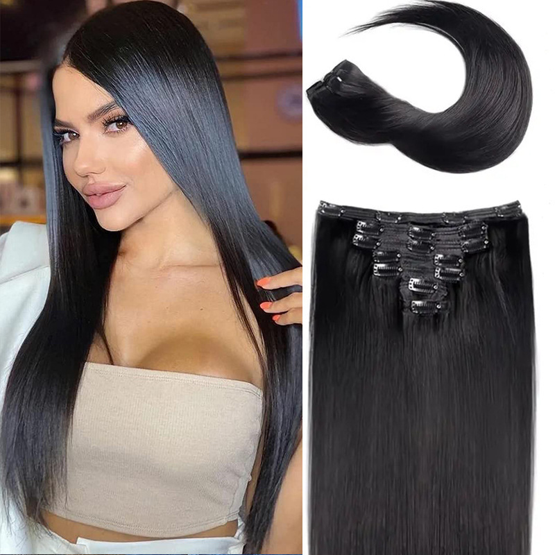 Clip-in hair extensions set of 8 pieces Straight Yaki Water Curly Clip in hair