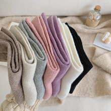 羊毛袜子女秋冬季纯色中筒袜加绒加厚冬天纯色保暖月子堆堆长袜