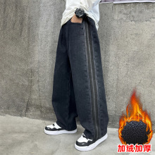 男童牛仔裤秋冬款2025新款中大儿童宽松阔腿裤男孩加绒加厚长裤潮