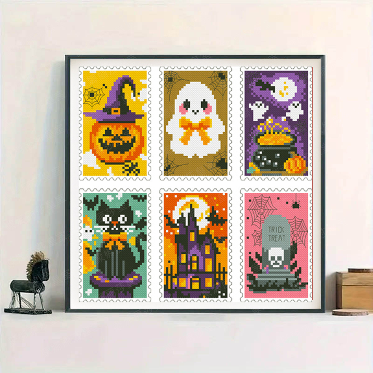 Cross-border 2025 nuevo sello de Halloween de Halloween encantador tarjeta de ventilación pequeñas piezas de bordado de cruz image 1