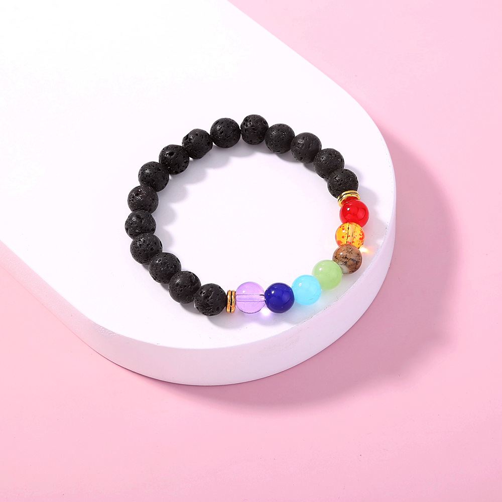 Fashion volcanic stone 7-color chakra color beads bracelet wholesale