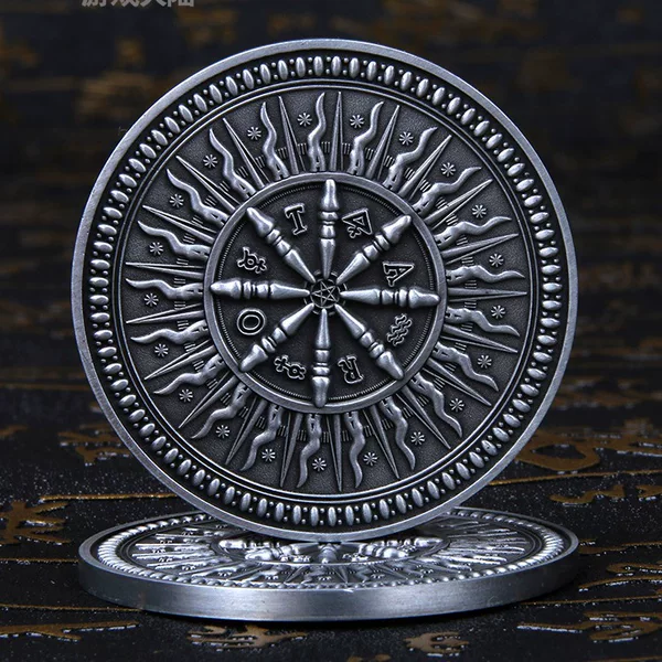 New metal card pressing device wheel of fate Texas poker double-sided chips coin pressure plate plated ancient silver Zhuang film