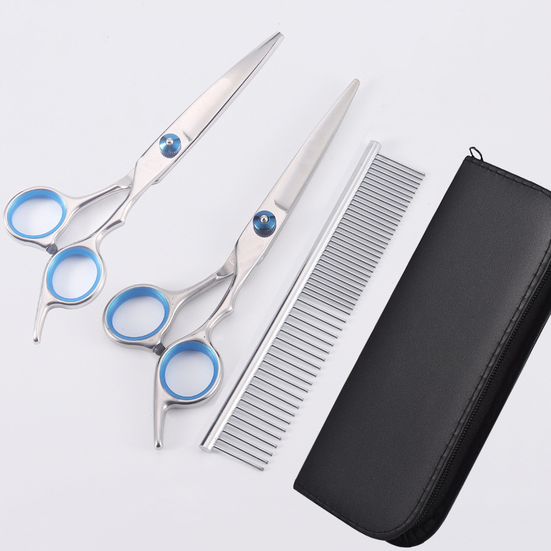 Ordinary style - straight cut + downward curve + steel comb + leather bag (blue snail and blue circle)