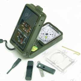 多功能 湿度计 温度计 口哨 LED手电 取火棒 指南针 指北针工具盒
